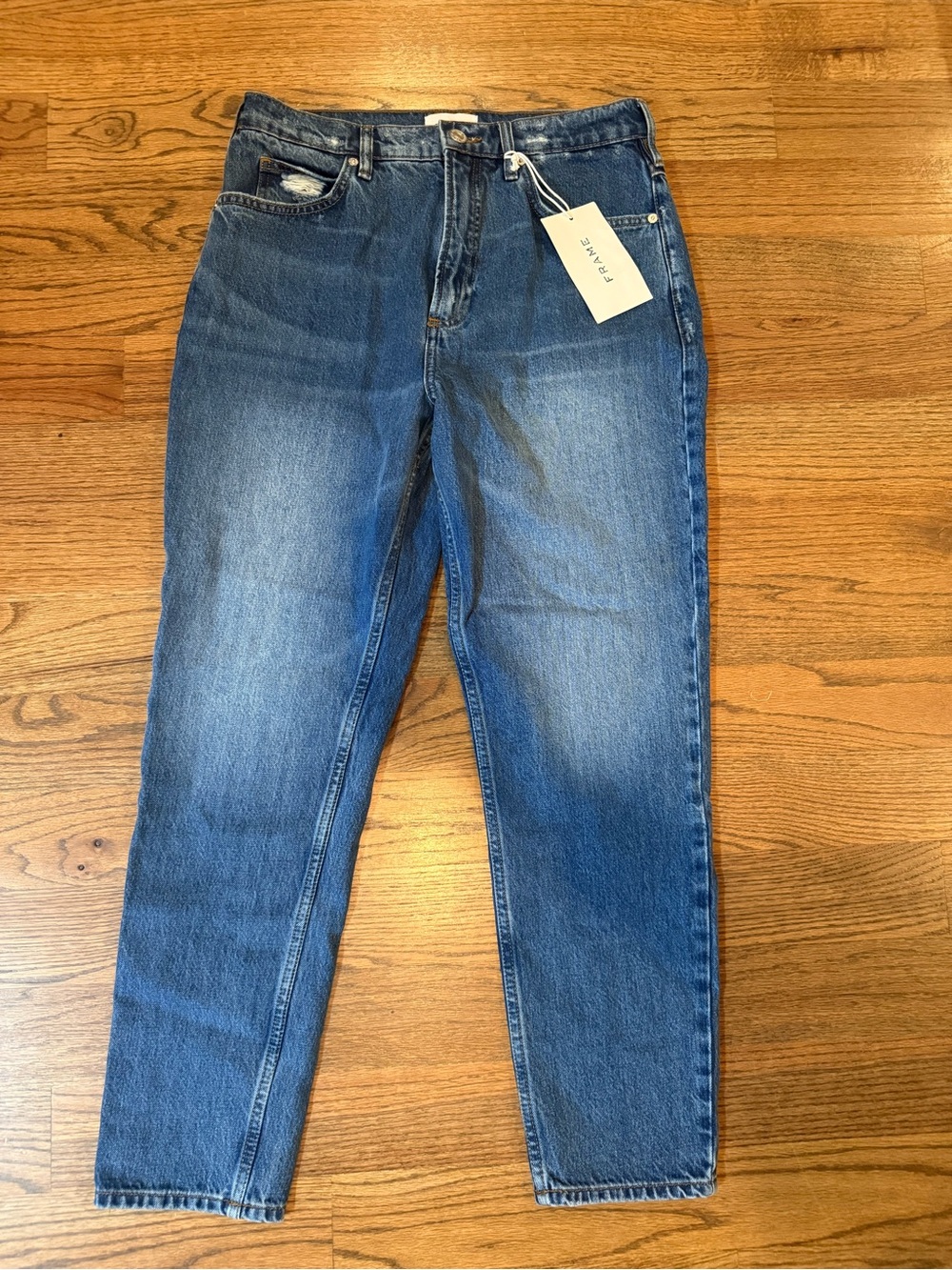 Frame Denim Blue Boyfriend Jeans with Subtle Fade